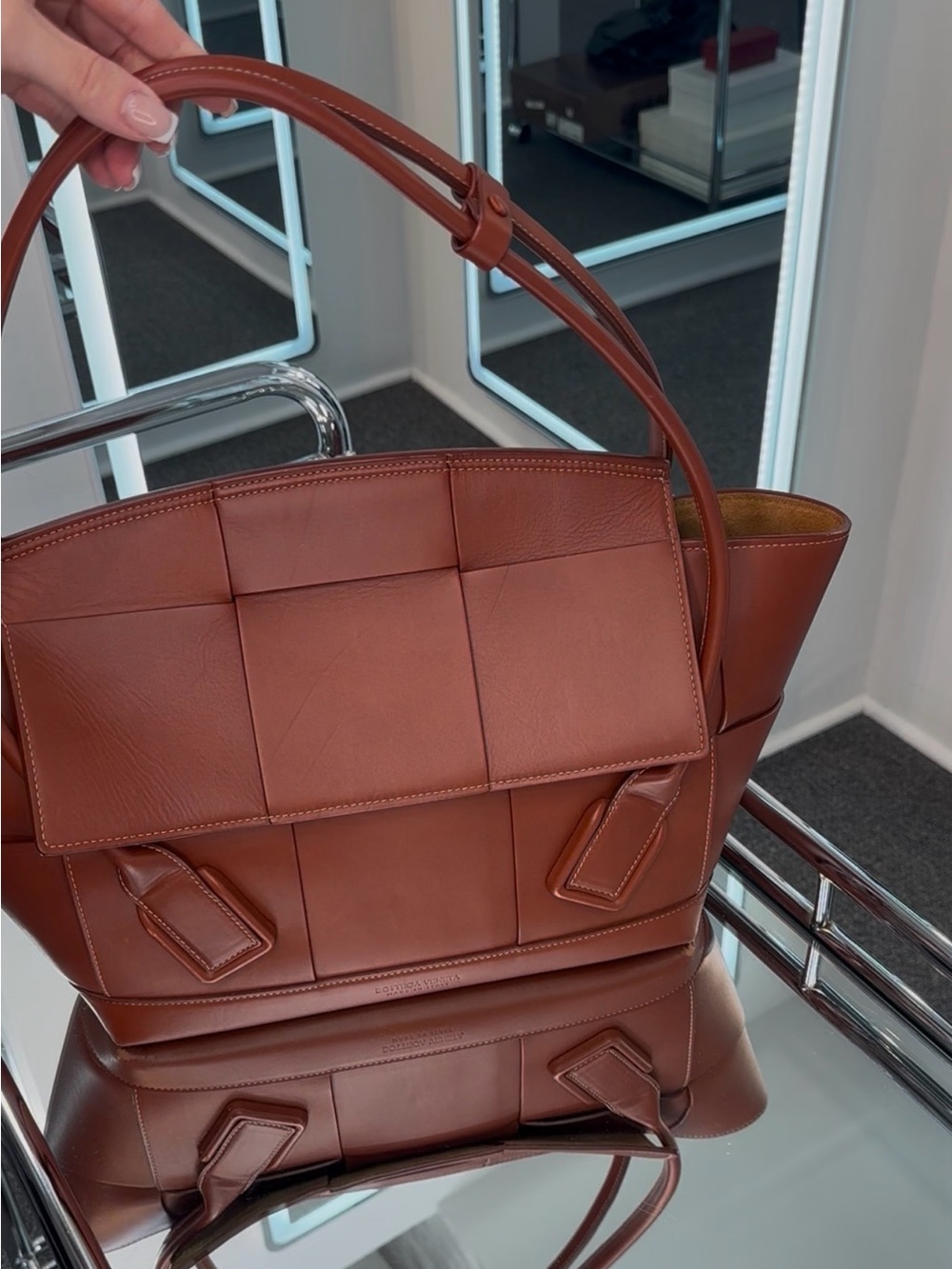 BOTTEGA VENETA "Arco" Leather Satchel Cognac
